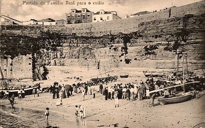 Monarchy Postcards. Postcard with a view of Eri&ccedil;eira beach and the caption "Departure of the 