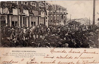 Monarchy Postcards. Postcard depicting Edward VII's visit to Portugal. Circulated, signs of use.