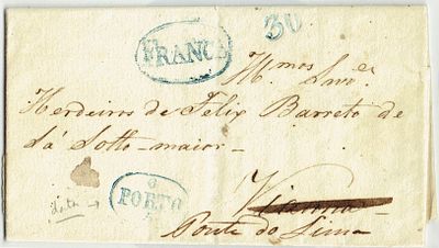 Pre-philately. Circular letter printed in Porto on 4.5.1843, sent FRANCA PRT PP4 rar.3, in blue 