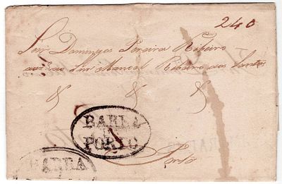 Pre-philately. Letter written from Bahia on September 17, 1829, to Porto, December 22, 1829. 