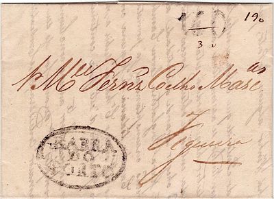 Pre-philately. Letter from Rio de Janeiro, July 14, 1832, to Figueira da Foz, entry via Porto 