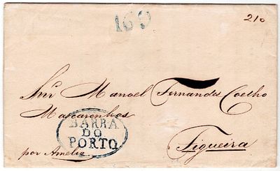 Pre-philately. Letter from Rio de Janeiro, August 18, 1835, to Figueira da Foz, entry through 