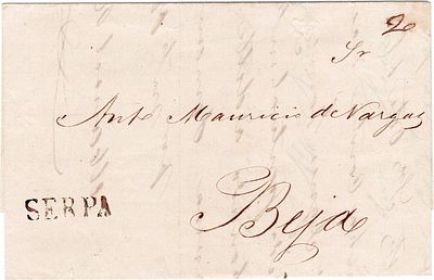 Pre-philately. Letter written in Aldeia Nova on July 30, 1848, SERPA, SRP, rar.6, in sepia, to 