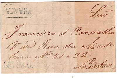 Pre-philately. Letter written in Set&uacute;bal on June 10, 1853, sent from Franca, with the markings 