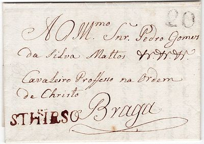Pre-philately. Letter from Santo Tirso, dated 10.9.1810, marked S. THIRSO STS1 in sepia, rar. 9 