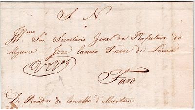 Pre-philately. Letter from the SN, written in Alcoutim on June 22, 1834, mailed at the Vila 