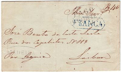 Pre-philately. Madeira. Letter written in Funchal on August 3, 1841, destined for Lisbon 