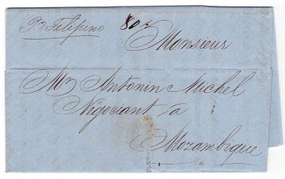 Postal history. Mozambique. India. Letter written in Nova Goa on January 13, 1861, by the 