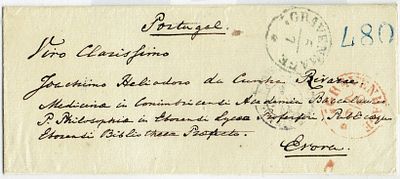 Pre-philately. Holland-Portugal. Letter sent from Gravenhage on June 20th, with a new marking 