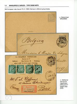Postal stationery. Portugal 1893. D. Carlos envelopes. 3 OM4 envelopes, 50 r&eacute;is postage, one 