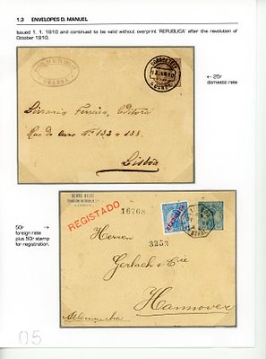 Postal stationery. Portugal 1900. D. Manuel OM7 and 8 envelopes, postage of 25 and 50 r&eacute;is 