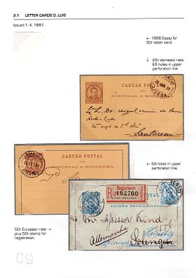 Postal stationery Portugal 1887. 3 postcards D, Luiz OM1e 2, postage of 25 and 50 r&eacute;is 