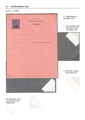 Postal stationery Portugal 1887. Postcard D. Luiz, trial of the 50 r&eacute;is tax for foreigners on 