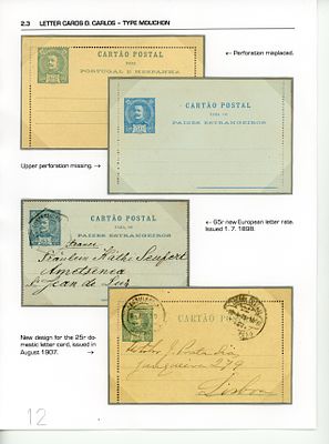 Postal stationery from Portugal 1896, D. Carlos Mouchon OM5 with various perforations. OM7 of 