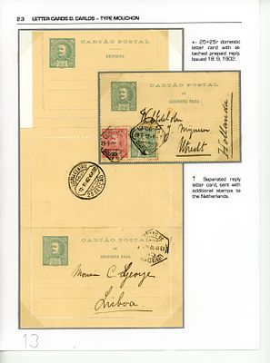 Postal stationery Portugal 1902 D. Carlos Mouchon OM8. Card with prepaid reply, new and with an 