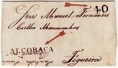 Pre-philately. Letter written in S&atilde;o Martinho do Porto on June 18, 1836, marked ALCOBACA, ACB2 