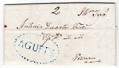 Pre-philately. Letter written in Oliveira do Bairro on September 21, 1840, marked AGUEDA, AGD3 