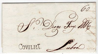 Pre-philately. Letter written in Covilh&atilde; on 11.12.1829, marked COVILH&Atilde; CVL1, rar. 6, in sepia 