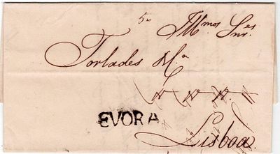 Pre-philately. Letter written in &Eacute;vora on December 21, 1844, marked EVORA, EVR3, rar. 2, in 