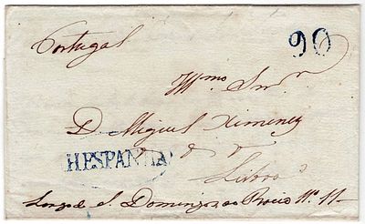 Pre-philately. Letter written in Madrid on October 29, 1841, marked HESPANHA indicating land 