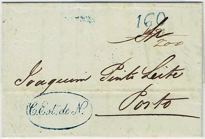 Pre-philately. Letter from Bahia dated 17.3.1848, to Porto, via Lisbon 24.5, marked C. EST de N 