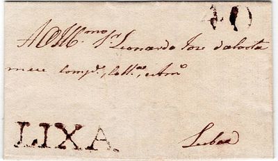 Pre-philately. Letter from Lixa dated 18.11.??, marked LIXA, LXA1, rar. 4, in sepia, for Lisbon 