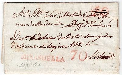 Pre-philately. Letter written in Mirandela on January 21, 1830, marked MIRANDELLA, MDL1, rar. 2 