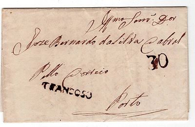 Pre-philately. Letter written in Valverde on May 27, 1841, marked TRANCOSO TCS2, rar.2, in 