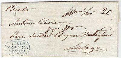 Pre-philately. Letter from Vila Franca de Xira, ?.1.1837, marked VILLA FRANCA DE XIRA, VLX5 