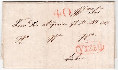 Pre-philately. Letter written in Viseu on December 10, 1830, marked VIZEU VIS2, rar.3, in red 
