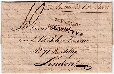 Pre-philately. Maritime mail. Letter written in Lisbon on April 5, 1804, carried by hand on the 
