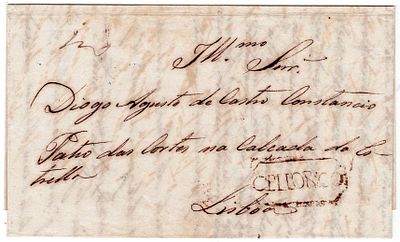 Celorico – In sepia, LF CLB3 on stampless folded letter dated from Celorico da Beira (25.10.??) 