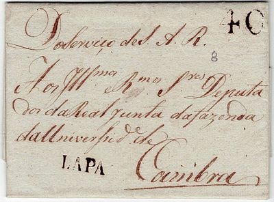 Pre-philately. Letter sent from Lamarosa to Coimbra. Issued as being from the service of His 