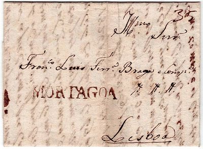 Pre-philately. Letter sent from Mort&aacute;gua on 20/03/1830. MORTAGOA MTR1 mark, Rarity 6. 