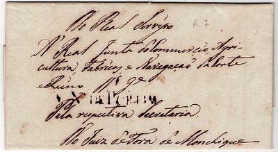 Pre-philately. Letter dispatched from Vila Nova de Monchique on 30/01/1817. Marked in Portim&atilde;o. 