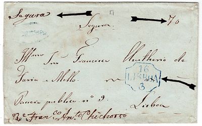 Postal history. Secured letters. Letter sent from Estremoz, on an unknown date. It has the mark 