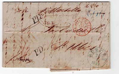 Postal history. Letters arriving from abroad. Letter written in Bergen on June 24, 1852. By the 