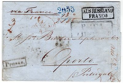 Postal history. Letter arriving from abroad. Sent from Riga on 16/6/1853. It has a departure 