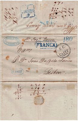 Pre-philately. Letter written in Cadiz on 5 September 1846, delivered to the British Consulate 