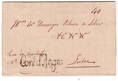 Postal history. Azores. Letter written in Angra on April 28, 1835. Sent to Lisbon where it 