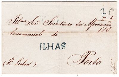 Postal history. Azores. Letter written in Faial on March 16, 1835. Destined for Porto, it came 