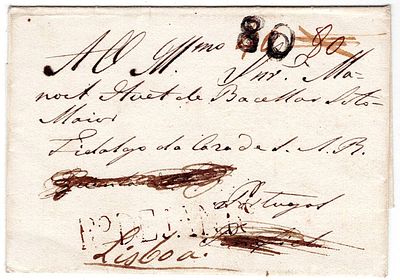 Postal history. Sport amendments. Colonial Brazil. Letter written in Rio de Janeiro with the 