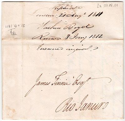 Brazil-England. 2 letters, 1 sent (duplicated and triplicated). From London on November 3, 1811 