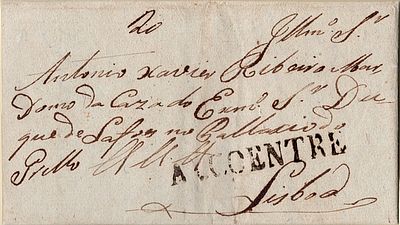 Alcoentre – In black, LF ACL2 on a letter dated Bela (18.11.1828) to Lisbon (19.11.1828) with a 