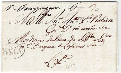 Pre-philately. Letter sent from Beja. 23/08/1823. To Lisbon. Beja mark. BJA 2. In black. Rarity 