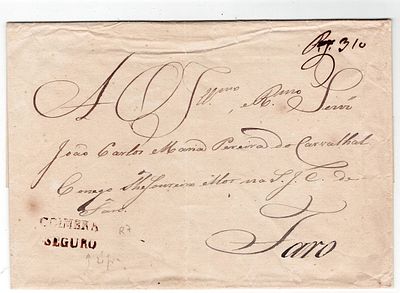 Postal history. Secure letters. Cover of documents sent securely by the Coimbra post office. 