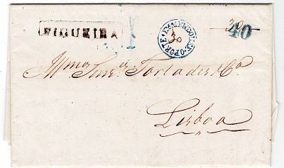 Postal history. Postage amendments. Letter from Figueira da Foz, dated 19/7/1846. Sent to 