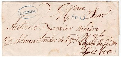 Pre-philately. Letter sent from Lamego on 6/08/1846. Marked LAMEGO. LMG 3. Rarity 1, postage of 