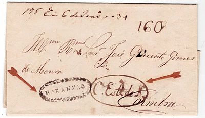 Postal history. Brazilian Empire. Letter from Maranh&atilde;o dated 6/1/1834. With the Maranh&atilde;o 