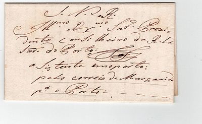 Postal history. Secure letter. Letter written in Felgueiras in 1845. Service letter sent to the 